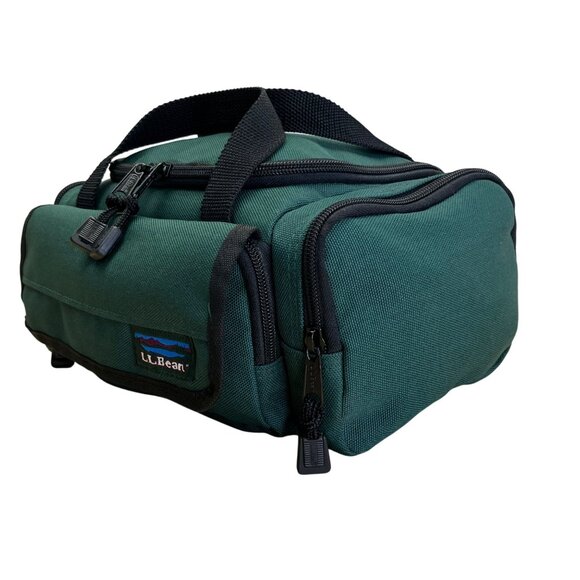 L.L. Bean Green Canvas Zippered Compartments Carry Handles AK02 Mini Duffel Bag - Picture 2 of 11